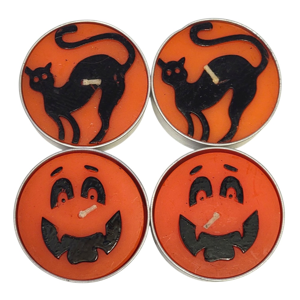 Pumpkin Masters Halloween‎ Candles Set of 4 Jack O Lantern Cat Orange Black 2007